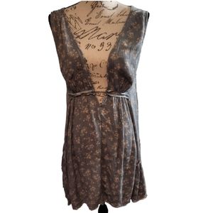 Olivaceous Sleeveless Deep Vneck Boho Floral Mini Dress